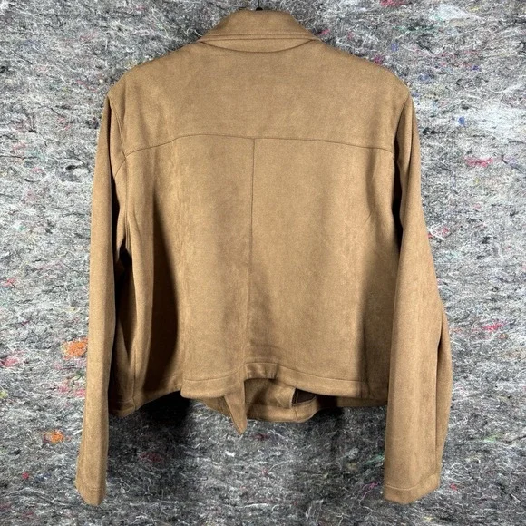 LC Lauren Conrad Moto Jacket Women 1X Brown Faux Suede Asymmetrical Zip - Picture 10 of 14